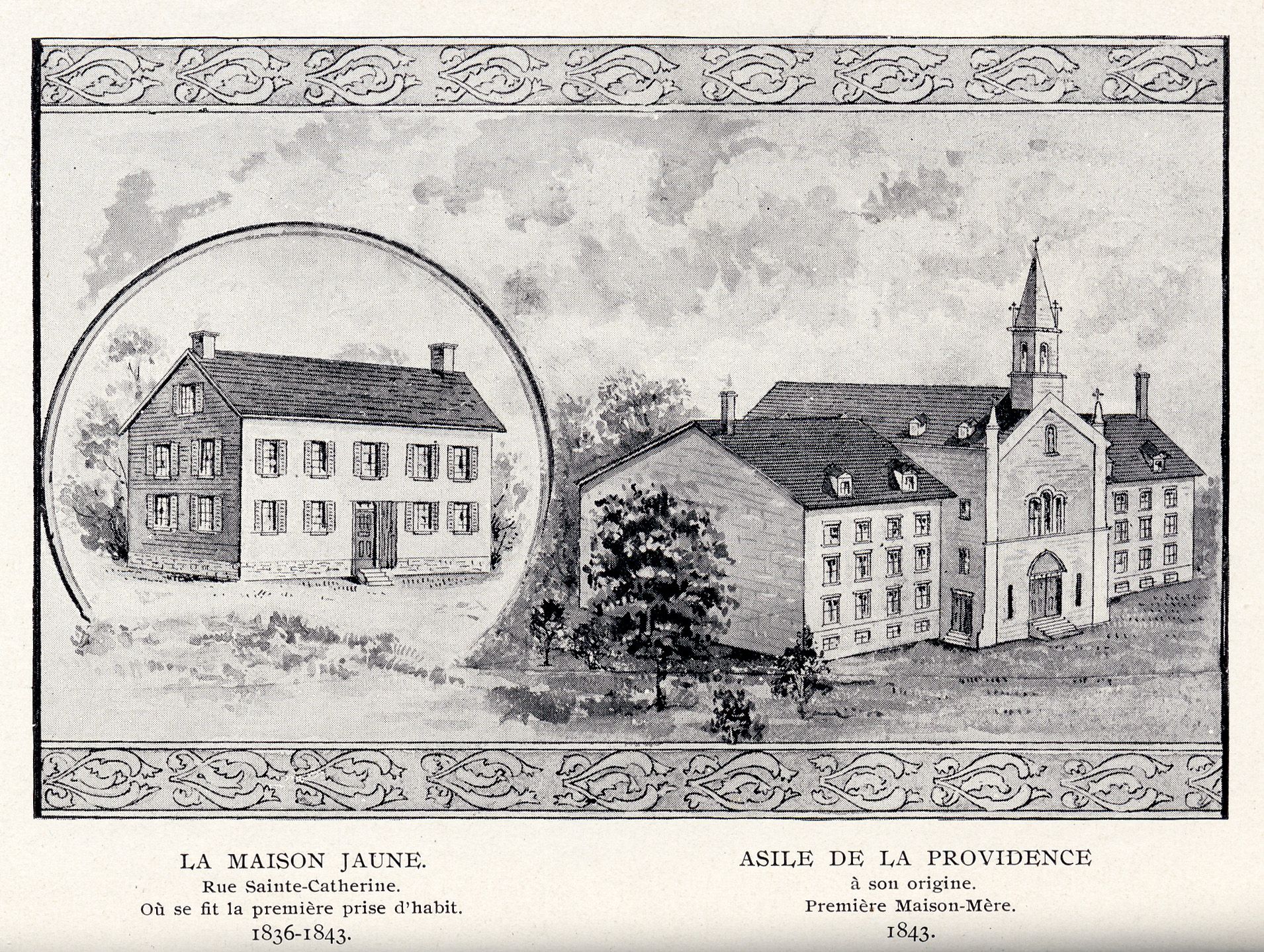 La Maison jaune et  l'Asile de la Providence en 1843